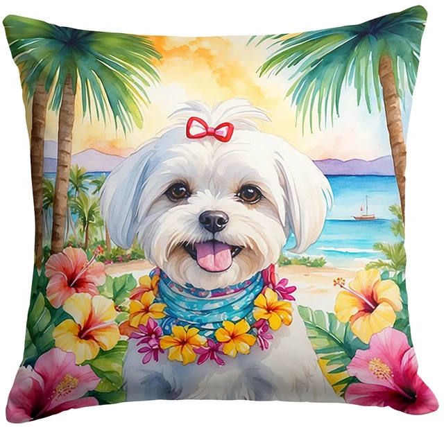 Main image of Maltese Luau Throw Pillow Machine Washable, Indoor Outdoor Decorative Pillow for Couch, Bed or Patio, 18Hx18W