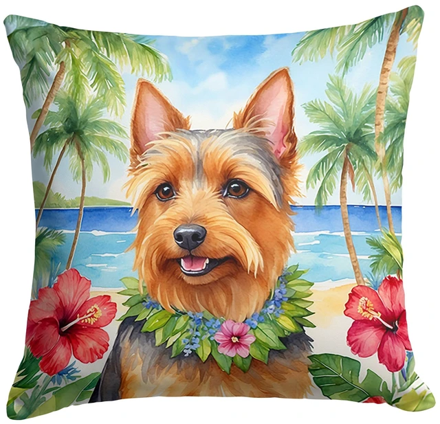 Main image of Australian Terrier Luau Throw Pillow Machine Washable, Indoor Outdoor Decorative Pillow for Couch, Bed or Patio, 18Hx18W