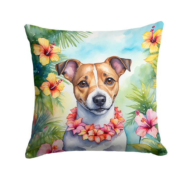 Main image of Jack Russell Terrier Luau Throw Pillow Machine Washable, Indoor Outdoor Decorative Pillow for Couch, Bed or Patio, 18Hx18W