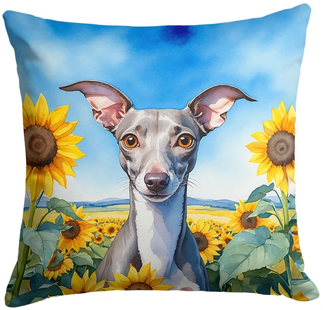 Main image of Italian Greyhound in Sunflowers Throw Pillow Machine Washable, Indoor Outdoor Decorative Pillow for Couch, Bed or Patio, 18Hx18W