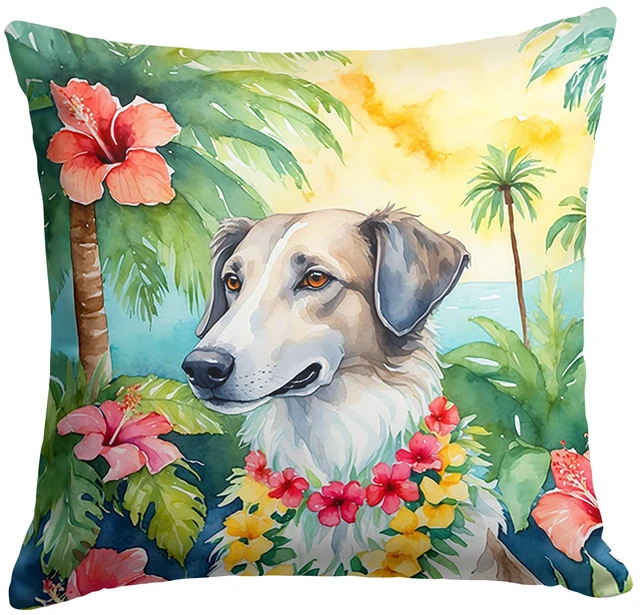 Main image of Borzoi Luau Throw Pillow Machine Washable, Indoor Outdoor Decorative Pillow for Couch, Bed or Patio, 18Hx18W