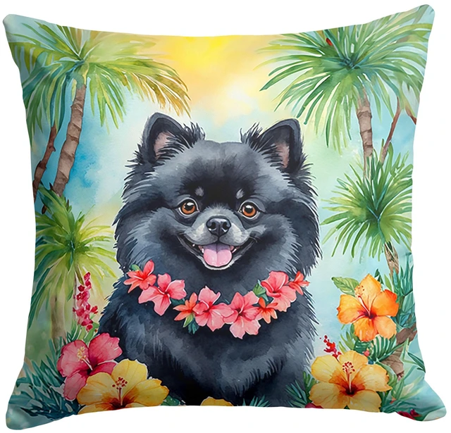 Main image of Pomeranian Luau Throw Pillow Machine Washable, Indoor Outdoor Decorative Pillow for Couch, Bed or Patio, 18Hx18W
