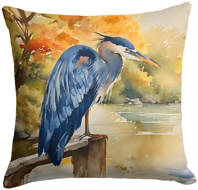 Main image of Blue Heron Throw Pillow Machine Washable, Indoor Outdoor Decorative Pillow for Couch, Bed or Patio, 18Hx18W