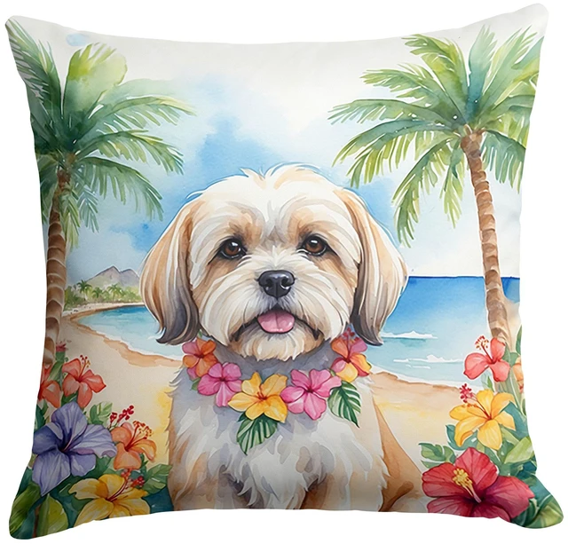Main image of Lhasa Apso Luau Throw Pillow Machine Washable, Indoor Outdoor Decorative Pillow for Couch, Bed or Patio, 18Hx18W