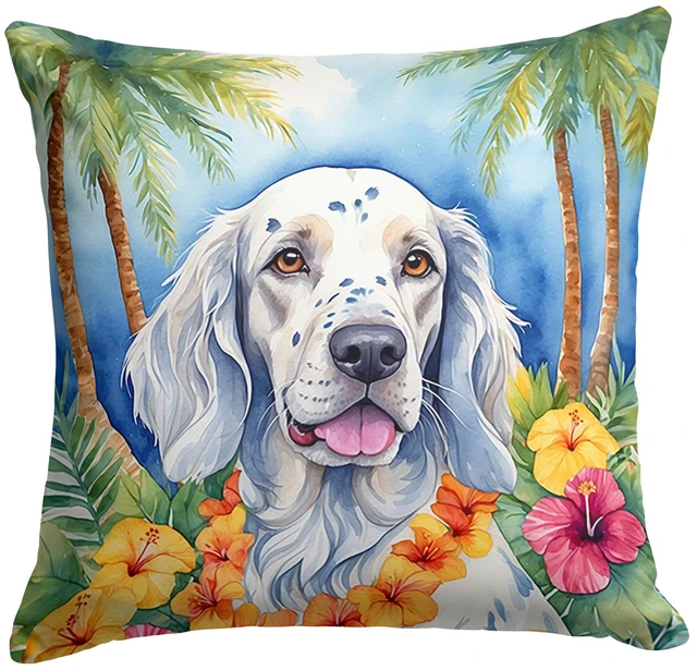 Main image of English Setter Luau Throw Pillow Machine Washable, Indoor Outdoor Decorative Pillow for Couch, Bed or Patio, 18Hx18W