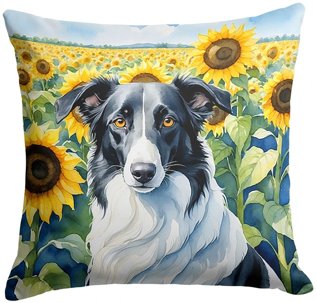 Main image of Borzoi in Sunflowers Throw Pillow Machine Washable, Indoor Outdoor Decorative Pillow for Couch, Bed or Patio, 18Hx18W