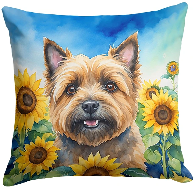 Main image of Cairn Terrier in Sunflowers Throw Pillow Machine Washable, Indoor Outdoor Decorative Pillow for Couch, Bed or Patio, 18Hx18W