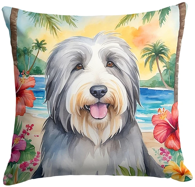 Main image of Bearded Collie Luau Throw Pillow Machine Washable, Indoor Outdoor Decorative Pillow for Couch, Bed or Patio, 18Hx18W
