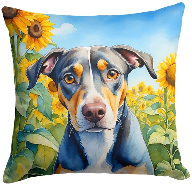 Main image of Catahoula in Sunflowers Throw Pillow Machine Washable, Indoor Outdoor Decorative Pillow for Couch, Bed or Patio, 18Hx18W