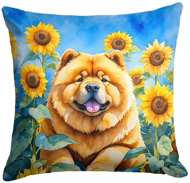 Main image of Chow Chow in Sunflowers Throw Pillow Machine Washable, Indoor Outdoor Decorative Pillow for Couch, Bed or Patio, 18Hx18W