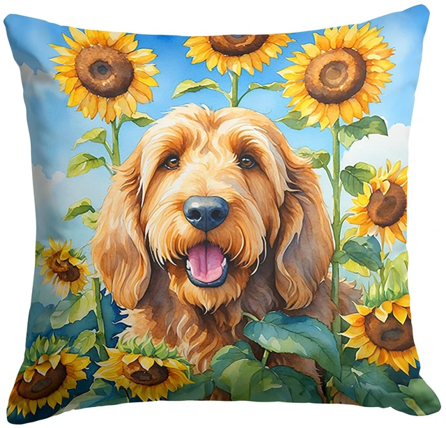 Main image of Otterhound in Sunflowers Throw Pillow Machine Washable, Indoor Outdoor Decorative Pillow for Couch, Bed or Patio, 18Hx18W