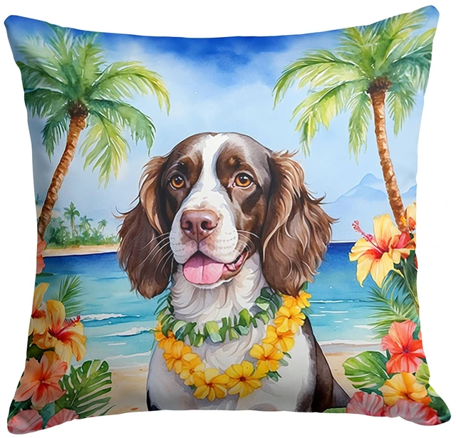Main image of English Springer Spaniel Luau Throw Pillow Machine Washable, Indoor Outdoor Decorative Pillow for Couch, Bed or Patio, 18Hx18W