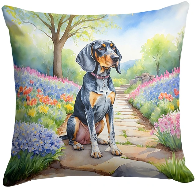 Main image of Bluetick Coonhound Spring Path Throw Pillow Machine Washable, Indoor Outdoor Decorative Pillow for Couch, Bed or Patio, 18Hx18W