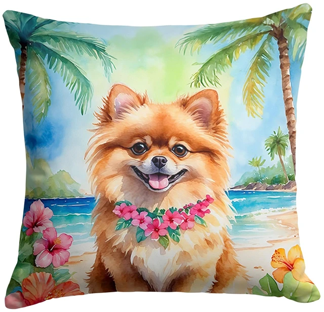 Main image of Pomeranian Luau Throw Pillow Machine Washable, Indoor Outdoor Decorative Pillow for Couch, Bed or Patio, 18Hx18W