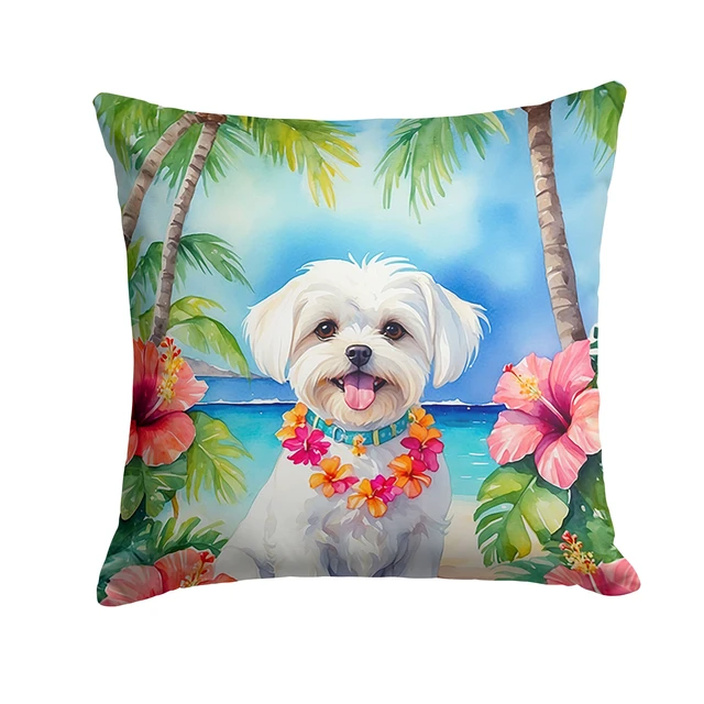Main image of Maltese Luau Throw Pillow Machine Washable, Indoor Outdoor Decorative Pillow for Couch, Bed or Patio, 18Hx18W