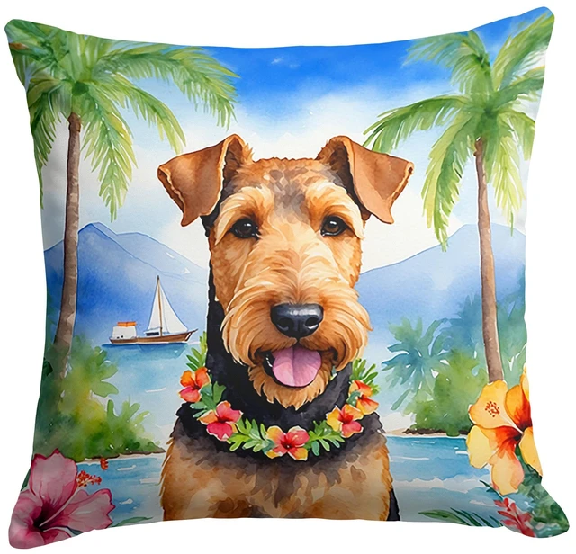 Main image of Airedale Terrier Luau Throw Pillow Machine Washable, Indoor Outdoor Decorative Pillow for Couch, Bed or Patio, 18Hx18W
