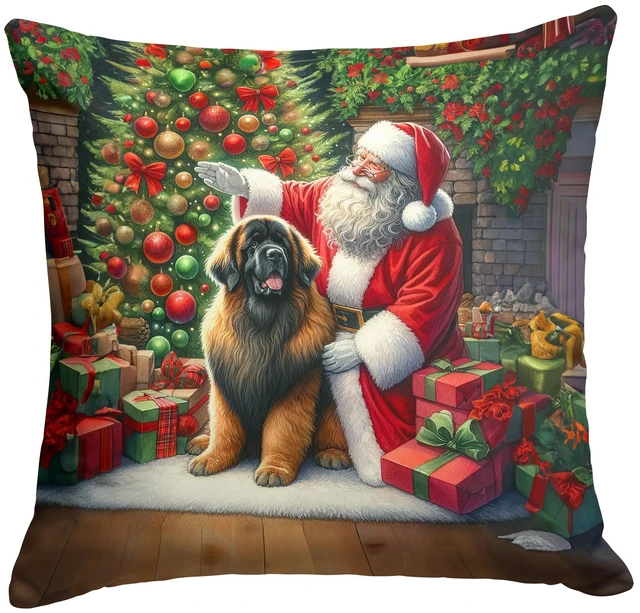 Main image of Leonberger and Santa Claus Throw Pillow Machine Washable, Indoor Outdoor Decorative Pillow for Couch, Bed or Patio, 18Hx18W
