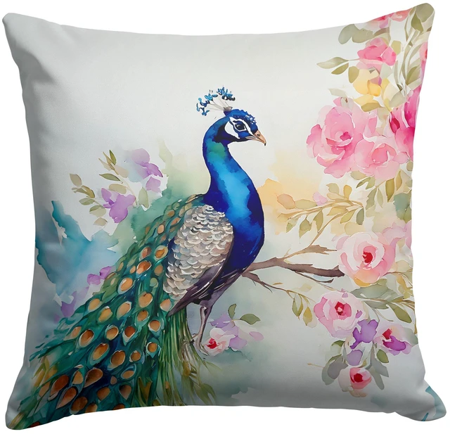 Main image of Peacock Throw Pillow Machine Washable, Indoor Outdoor Decorative Pillow for Couch, Bed or Patio, 18Hx18W