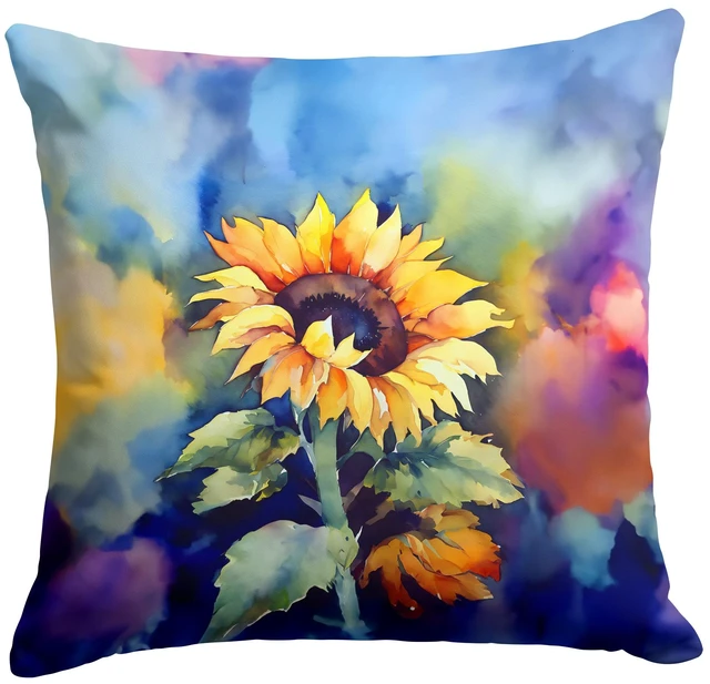 Main image of Sunflowers in Watercolor Throw Pillow Machine Washable, Indoor Outdoor Decorative Pillow for Couch, Bed or Patio, 18Hx18W