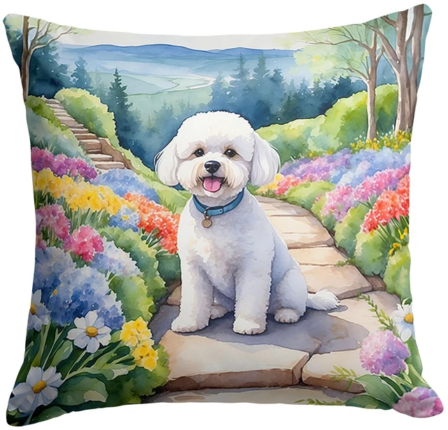 Main image of Bichon Frise Spring Path Throw Pillow Machine Washable, Indoor Outdoor Decorative Pillow for Couch, Bed or Patio, 18Hx18W