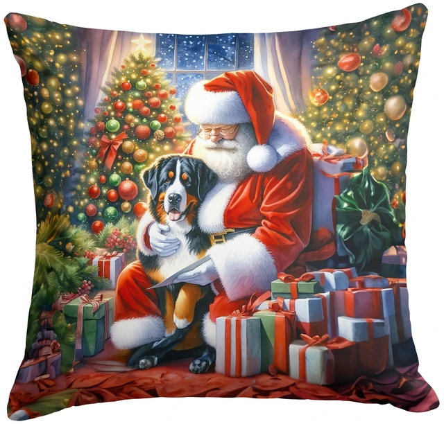 Main image of Greater Swiss Mountain Dog and Santa Claus Throw Pillow Machine Washable, Indoor Outdoor Decorative Pillow for Couch, Bed or Patio, 18Hx18W