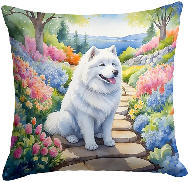 Main image of Samoyed Spring Path Throw Pillow Machine Washable, Indoor Outdoor Decorative Pillow for Couch, Bed or Patio, 18Hx18W