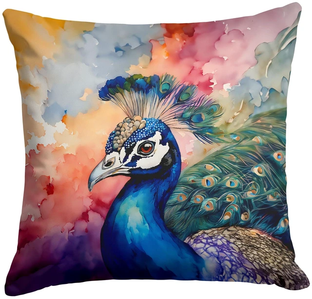 Main image of Peacock Throw Pillow Machine Washable, Indoor Outdoor Decorative Pillow for Couch, Bed or Patio, 18Hx18W