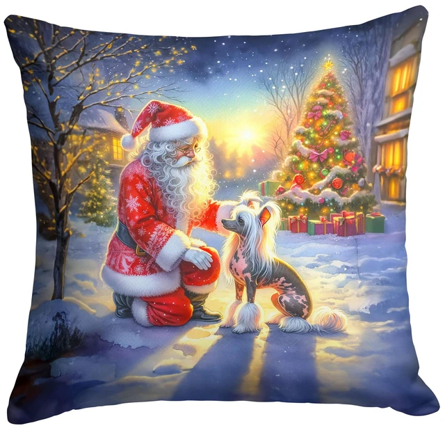 Main image of Chinese Crested and Santa Claus Throw Pillow Machine Washable, Indoor Outdoor Decorative Pillow for Couch, Bed or Patio, 18Hx18W
