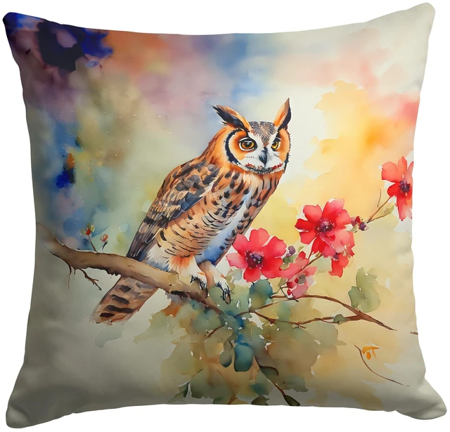 Main image of Long-Eared Owl Throw Pillow Machine Washable, Indoor Outdoor Decorative Pillow for Couch, Bed or Patio, 18Hx18W