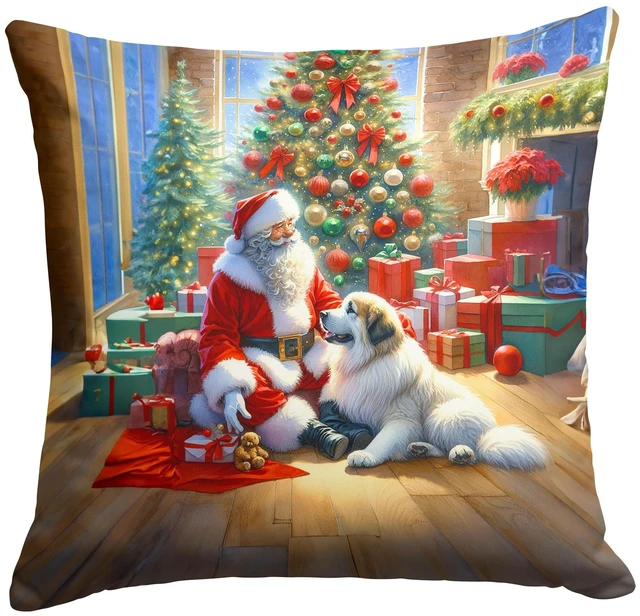 Main image of Great Pyrenees and Santa Claus Throw Pillow Machine Washable, Indoor Outdoor Decorative Pillow for Couch, Bed or Patio, 18Hx18W