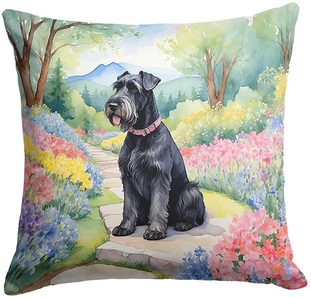Main image of Giant Schnauzer Spring Path Throw Pillow Machine Washable, Indoor Outdoor Decorative Pillow for Couch, Bed or Patio, 18Hx18W
