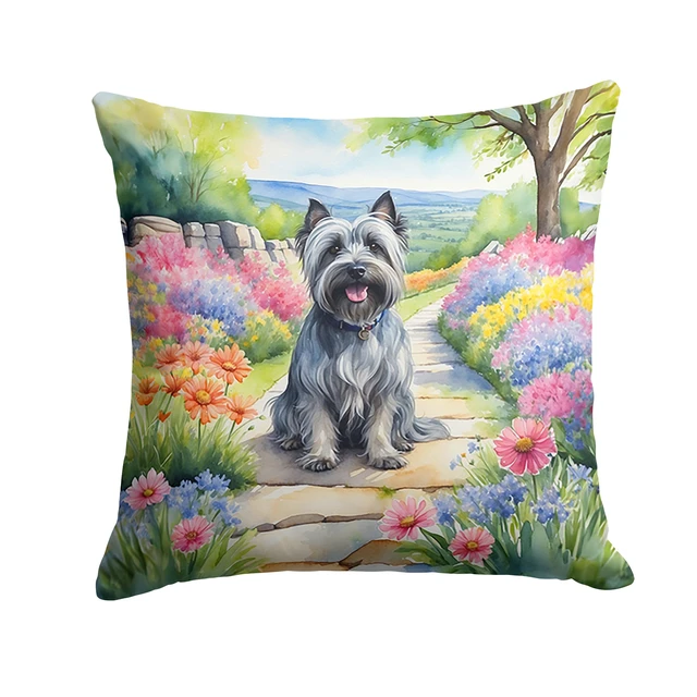 Main image of Skye Terrier Spring Path Throw Pillow Machine Washable, Indoor Outdoor Decorative Pillow for Couch, Bed or Patio, 18Hx18W