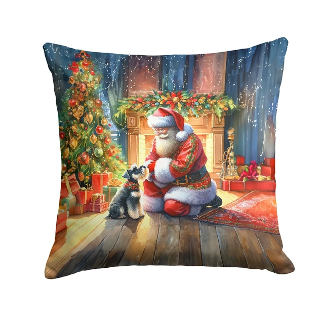 Main image of Schnauzer and Santa Claus Throw Pillow Machine Washable, Indoor Outdoor Decorative Pillow for Couch, Bed or Patio, 18Hx18W