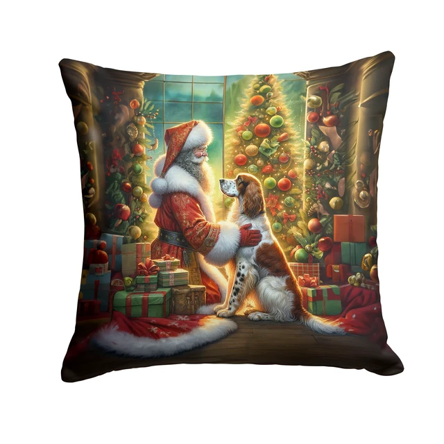 Main image of English Setter and Santa Claus Throw Pillow Machine Washable, Indoor Outdoor Decorative Pillow for Couch, Bed or Patio, 18Hx18W
