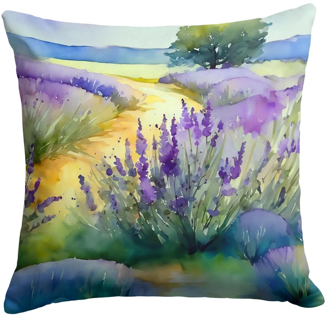Main image of Lavender in Watercolor Throw Pillow Machine Washable, Indoor Outdoor Decorative Pillow for Couch, Bed or Patio, 18Hx18W