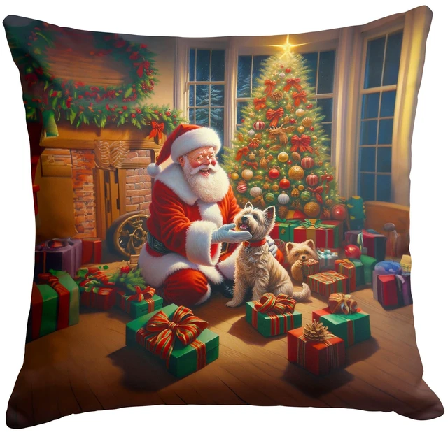 Main image of Cairn Terrier and Santa Claus Throw Pillow Machine Washable, Indoor Outdoor Decorative Pillow for Couch, Bed or Patio, 18Hx18W