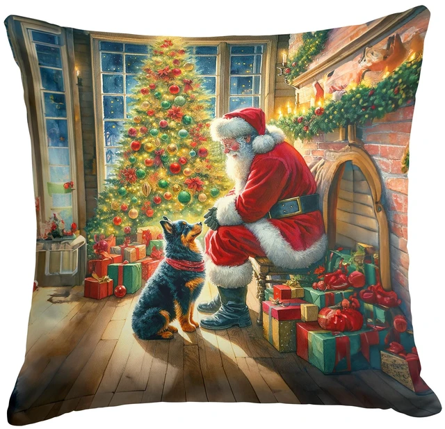 Main image of Lancashire Heeler and Santa Claus Throw Pillow Machine Washable, Indoor Outdoor Decorative Pillow for Couch, Bed or Patio, 18Hx18W