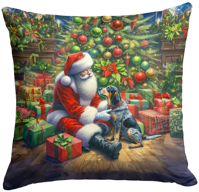 Main image of Bluetick Hound and Santa Claus Throw Pillow Machine Washable, Indoor Outdoor Decorative Pillow for Couch, Bed or Patio, 18Hx18W
