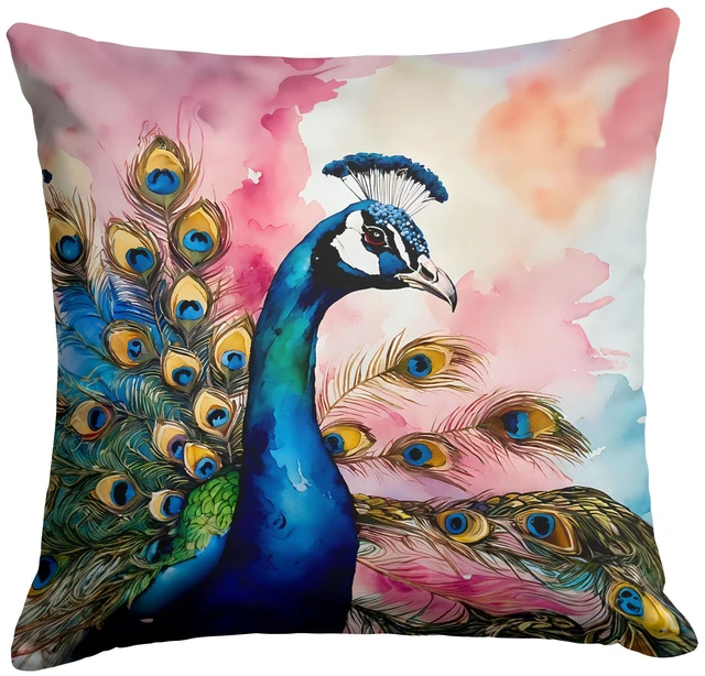 Main image of Peacock Throw Pillow Machine Washable, Indoor Outdoor Decorative Pillow for Couch, Bed or Patio, 18Hx18W