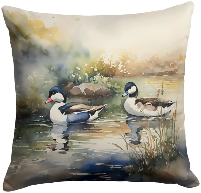 Main image of Bufflehead Throw Pillow Machine Washable, Indoor Outdoor Decorative Pillow for Couch, Bed or Patio, 18Hx18W