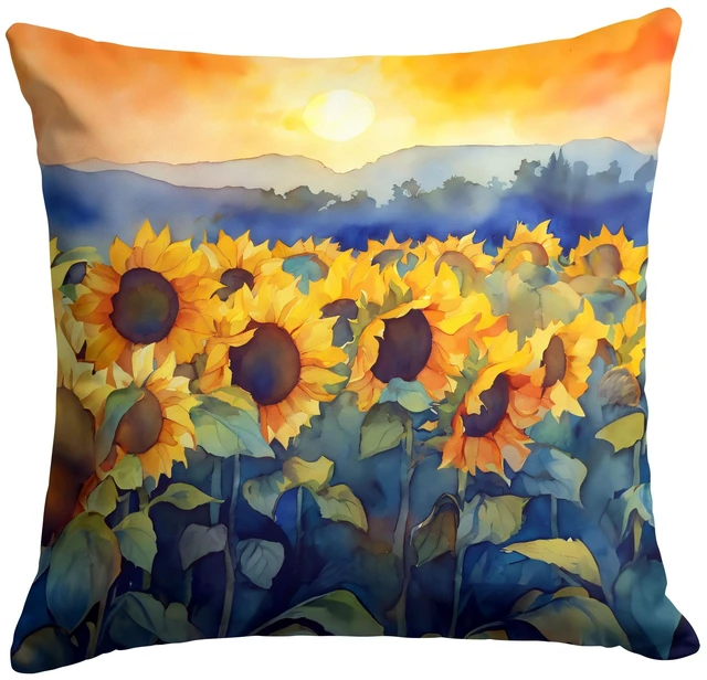 Main image of Sunflowers in Watercolor Throw Pillow Machine Washable, Indoor Outdoor Decorative Pillow for Couch, Bed or Patio, 18Hx18W
