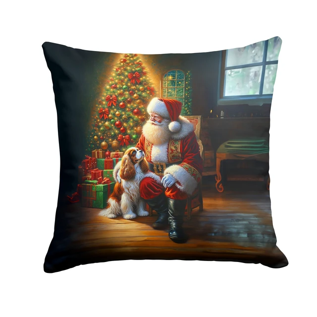 Main image of Cavalier Spaniel and Santa Claus Throw Pillow Machine Washable, Indoor Outdoor Decorative Pillow for Couch, Bed or Patio, 18Hx18W