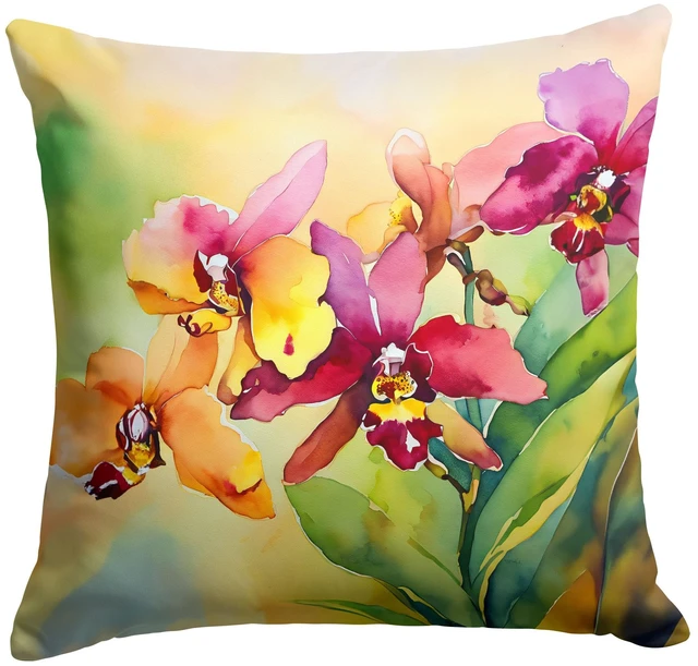 Main image of Orchids in Watercolor Throw Pillow Machine Washable, Indoor Outdoor Decorative Pillow for Couch, Bed or Patio, 18Hx18W