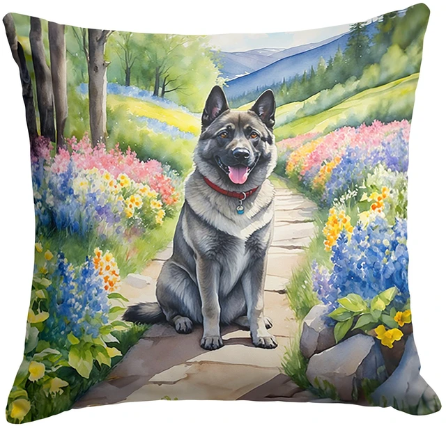 Main image of Norwegian Elkhound Spring Path Throw Pillow Machine Washable, Indoor Outdoor Decorative Pillow for Couch, Bed or Patio, 18Hx18W