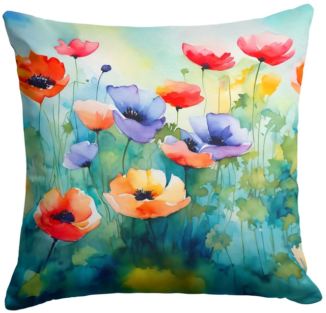Main image of Anemones in Watercolor Throw Pillow Machine Washable, Indoor Outdoor Decorative Pillow for Couch, Bed or Patio, 18Hx18W