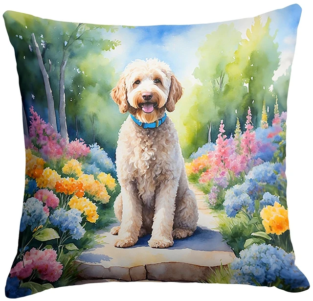 Main image of Labradoodle Spring Path Throw Pillow Machine Washable, Indoor Outdoor Decorative Pillow for Couch, Bed or Patio, 18Hx18W