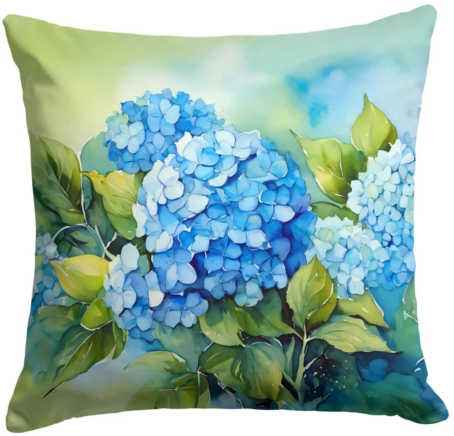Main image of Hydrangeas in Watercolor Throw Pillow Machine Washable, Indoor Outdoor Decorative Pillow for Couch, Bed or Patio, 18Hx18W