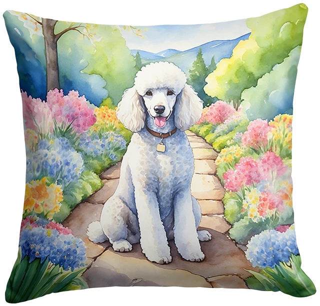 Main image of White Poodle Spring Path Throw Pillow Machine Washable, Indoor Outdoor Decorative Pillow for Couch, Bed or Patio, 18Hx18W