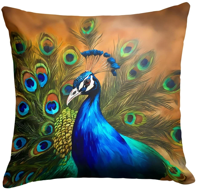 Main image of Peacock Throw Pillow Machine Washable, Indoor Outdoor Decorative Pillow for Couch, Bed or Patio, 18Hx18W