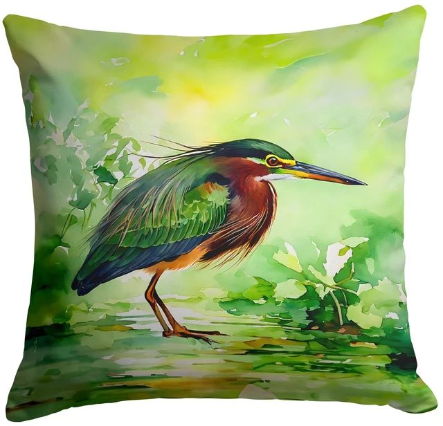 Main image of Green Heron Throw Pillow Machine Washable, Indoor Outdoor Decorative Pillow for Couch, Bed or Patio, 18Hx18W